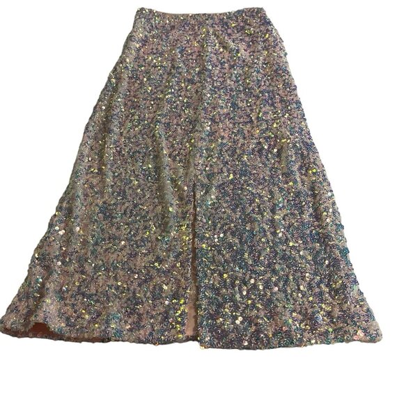 Endless Rose Skirt Womens S Pink Lemonade Sequin Maxi Back Slit Event Cocktail - Picture 4 of 12